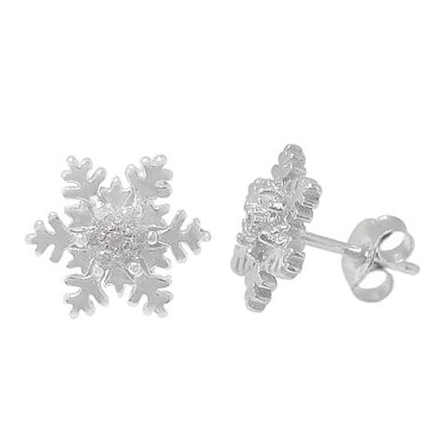Sterling Silver Snowflake Stud Earrings with Cubic Zirconias